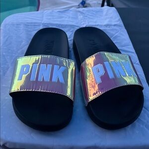 PINK Women Iridescent Slide Sandals